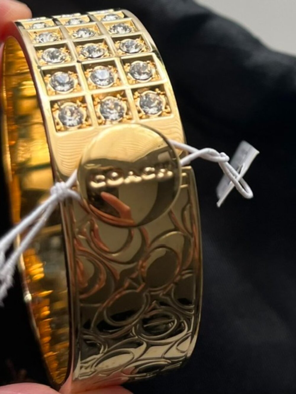 COACH Gold Bangle Bracelet, Signature C Embossed